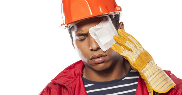 Contruction worker with eye injury