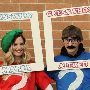 Couple doing Guess who game piece costume