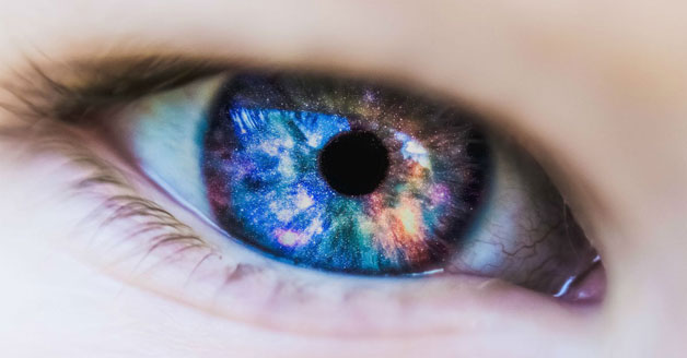 Woman with galaxy colored contacts