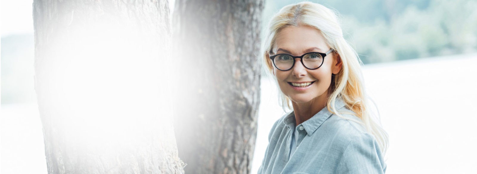 Happy woman who visited an eye doctor in forsyth