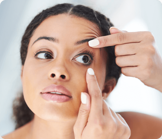 Woman trying on specialty fit lenses