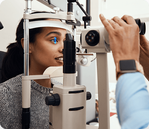 Woman having a contact lens exams