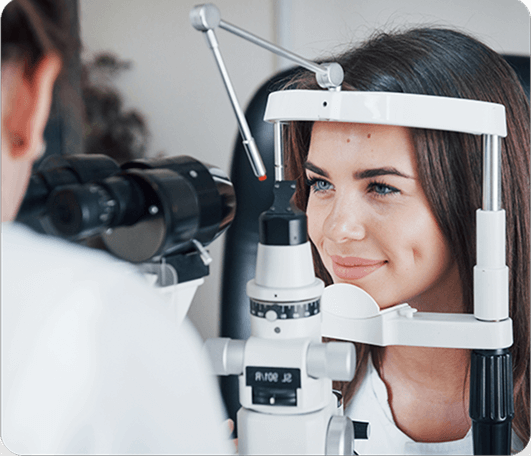 Woman getting an eye exam